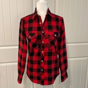 Design In Italy Buffalo Plaid Red/Black Flannel Button Front Pocket Shirt